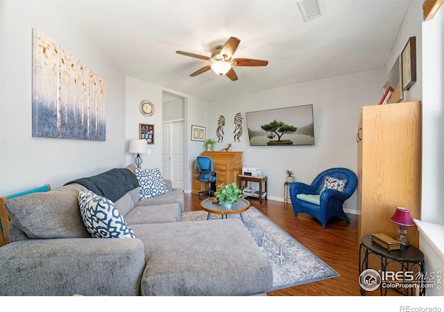13598 Via Varra Unit 412, Broomfield, CO 80020 - living room featuring ceiling fan and wood finished floors