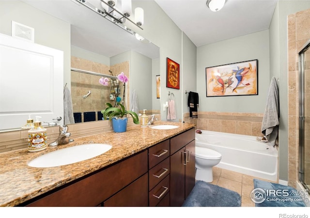 13598 Via Varra Unit 412, Broomfield, CO 80020 - bathroom with a shower stall, tile patterned floors, a garden tub, and double vanity