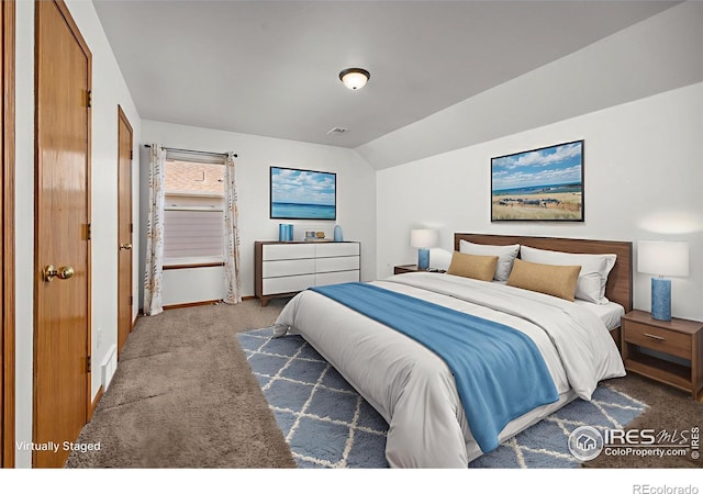 3233 Baldwin Ave, Evans, CO 80620 - carpeted bedroom featuring lofted ceiling and baseboards
