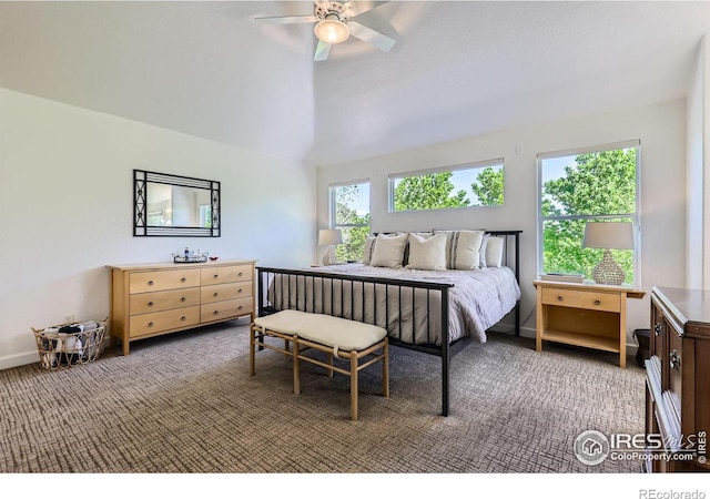 6366 Umber Cir, Arvada, CO 80403 - carpeted bedroom featuring lofted ceiling and ceiling fan