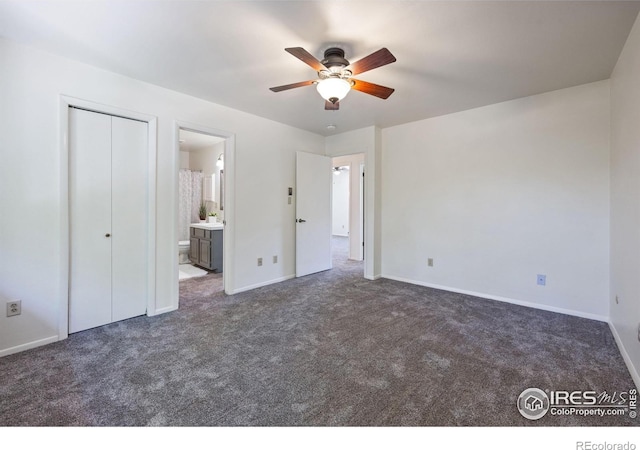 1220 Solstice Ln, Fort Collins, CO 80525 - unfurnished bedroom with carpet, ensuite bathroom, and a ceiling fan