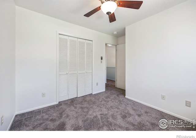 1220 Solstice Ln, Fort Collins, CO 80525 - unfurnished bedroom with carpet flooring, a closet, and a ceiling fan