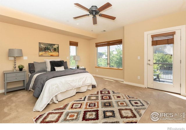 5060 Pierre St Unit E, Boulder, CO 80304 - bedroom with carpet flooring, access to outside, and a ceiling fan