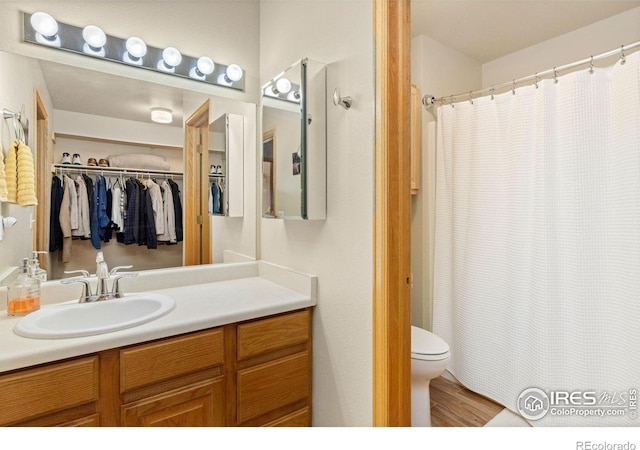 1437 Raven Cir Unit A, Estes Park, CO 80517 - bathroom featuring vanity, a spacious closet, and curtained shower