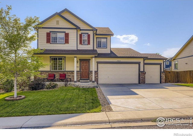 13065 Tamarac Pl, Thornton, CO 80602 - craftsman house with a porch, an attached garage, concrete driveway, and roof with shingles