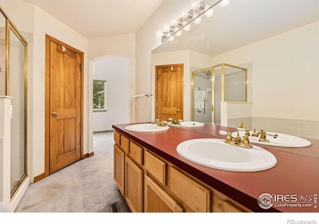 3686 Oakwood Dr, Longmont, CO 80503 - full bath with a shower stall and double vanity