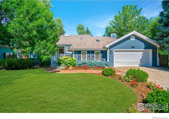 4471 Wellington Rd, Boulder, CO 80301 - single story home with concrete driveway, an attached garage, and a chimney