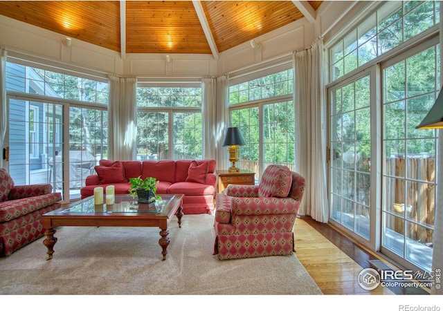 4471 Wellington Rd, Boulder, CO 80301 - living room with wood ceiling, plenty of natural light, and wood finished floors
