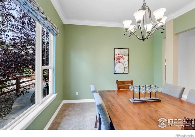 15002 Cosmos Way, Broomfield, CO 80023 - carpeted dining space with a chandelier and ornamental molding