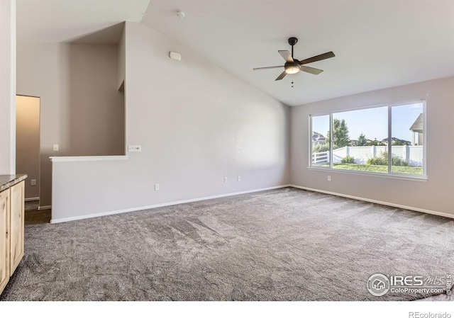 1541 Water Vista Ln, Severance, CO 80550 - carpeted empty room with lofted ceiling and a ceiling fan