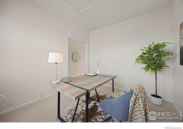 5217 Alberta Falls St, Timnath, CO 80547 - carpeted office with baseboards and attic access