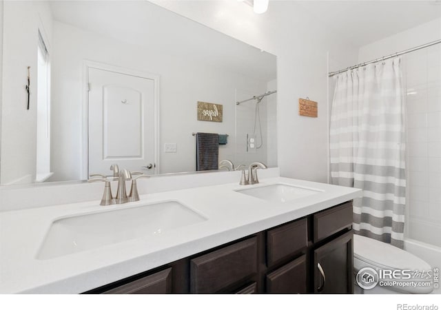 14203 Hop Clover Trl, Parker, CO 80134 - full bath with double vanity and shower / tub combo with curtain