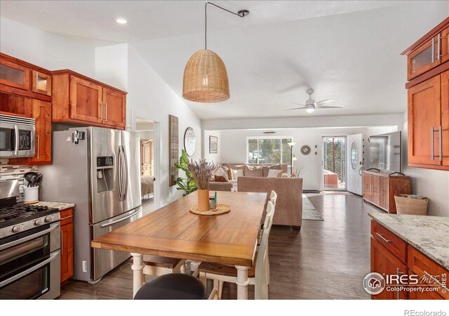 3367 Badger Creek Rd, Hartsel, CO 80449 - dining room with ceiling fan, dark wood-type flooring, and recessed lighting
