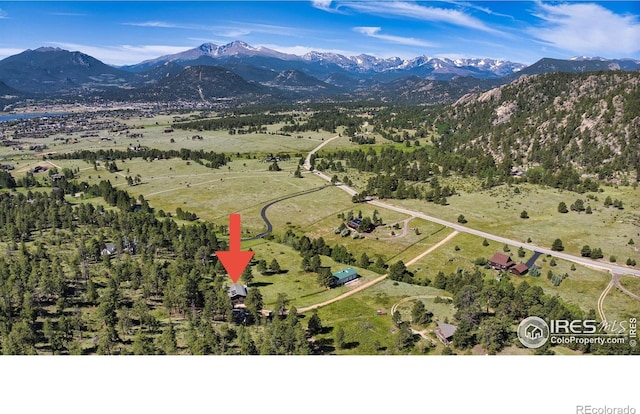 2160 Devils Gulch Rd, Estes Park, CO 80517 - aerial overview of property's location with a mountainous background and rural landscape