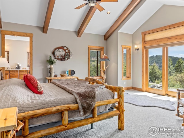 3411 Hillcrest Ln, Estes Park, CO 80517 - bedroom with access to outside, carpet flooring, and a ceiling fan