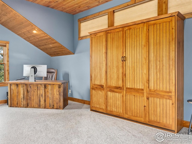 3411 Hillcrest Ln, Estes Park, CO 80517 - carpeted office space featuring lofted ceiling and wood ceiling