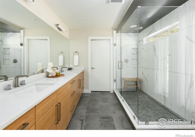 514 Granite Dr, Boulder, CO 80302 - full bath with double vanity and a marble finish shower