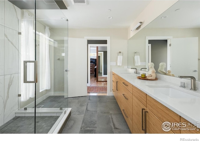 514 Granite Dr, Boulder, CO 80302 - bathroom with double vanity and a shower stall