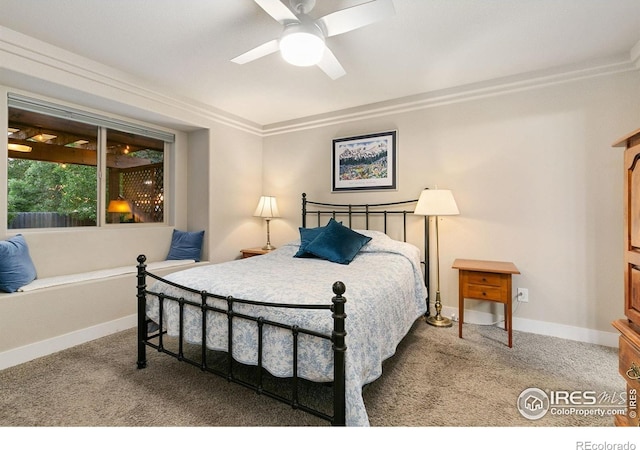 83 Evans St, Severance, CO 80550 - carpeted bedroom with ornamental molding and ceiling fan