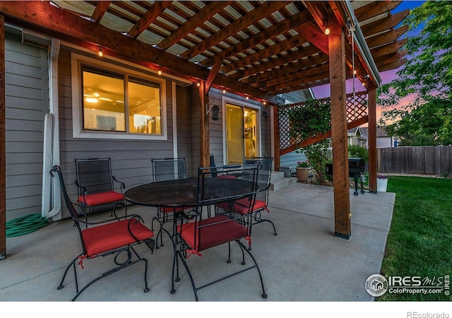83 Evans St, Severance, CO 80550 - view of patio / terrace featuring a pergola and outdoor dining space