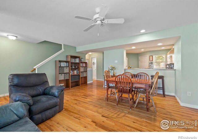 1014 Andrews Peak Dr Unit D112, Fort Collins, CO 80521 - dining room with wood finished floors, a ceiling fan, and recessed lighting