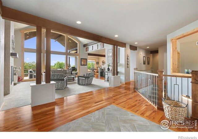 37044 Soaring Eagle Cir, Severance, CO 80550 - living room featuring wood finished floors and recessed lighting