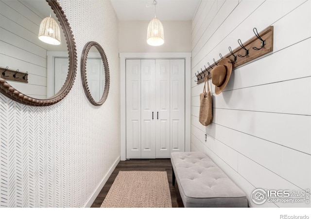 3290 Discovery Ct, Broomfield, CO 80023 - doorway with dark wood-style flooring and wood walls