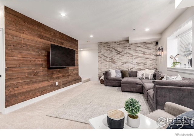 3290 Discovery Ct, Broomfield, CO 80023 - carpeted living room featuring recessed lighting and wood walls