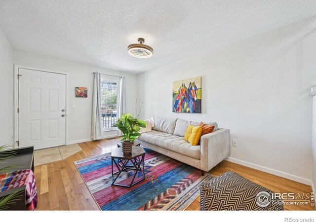 951 Vetch Cir, Lafayette, CO 80026 - living room with wood finished floors and a textured ceiling