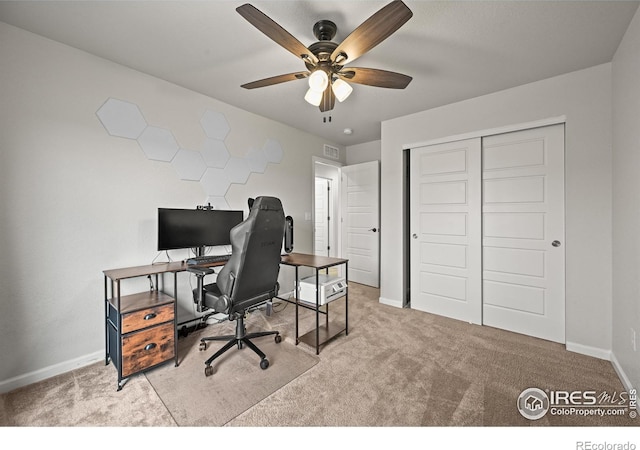 12648 Canoe St, Firestone, CO 80504 - office featuring carpet flooring and a ceiling fan