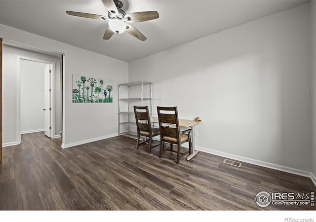 12648 Canoe St, Firestone, CO 80504 - dining area with dark wood-type flooring and a ceiling fan