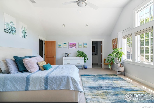 901 Terrace Cir S, Boulder, CO 80304 - carpeted bedroom featuring high vaulted ceiling and ensuite bath
