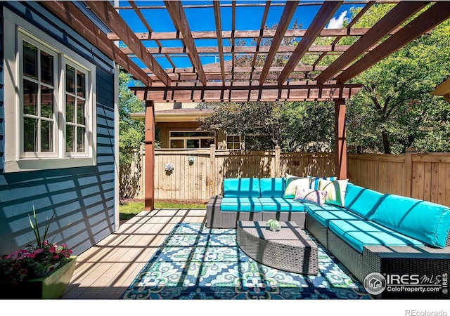 901 Terrace Cir S, Boulder, CO 80304 - deck featuring outdoor lounge area and a pergola