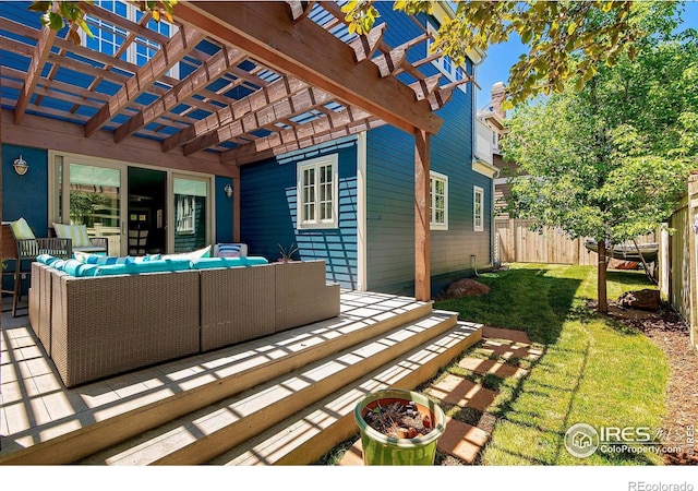 901 Terrace Cir S, Boulder, CO 80304 - view of patio with an outdoor hangout area and a pergola