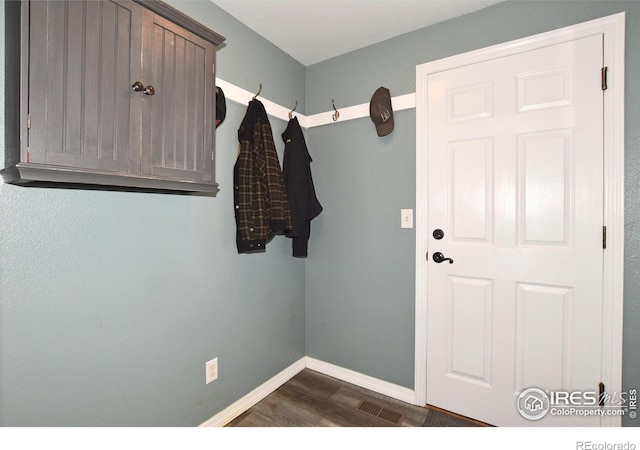 405 Ridgeview Ct, Johnstown, CO 80534 - mudroom featuring dark wood-style flooring and baseboards