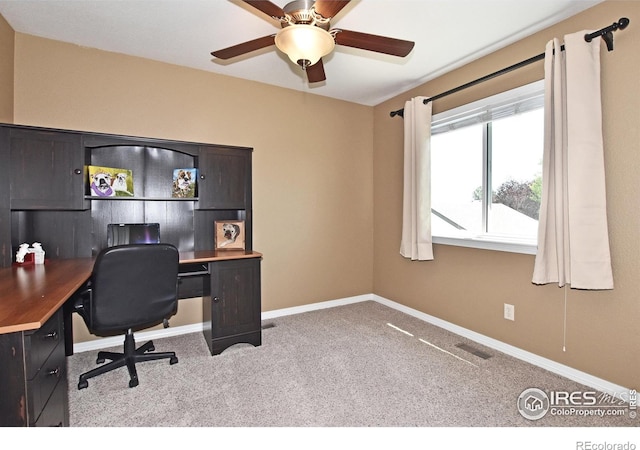 405 Ridgeview Ct, Johnstown, CO 80534 - carpeted office featuring baseboards and a ceiling fan
