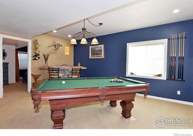 405 Ridgeview Ct, Johnstown, CO 80534 - game room featuring carpet, billiards, and recessed lighting