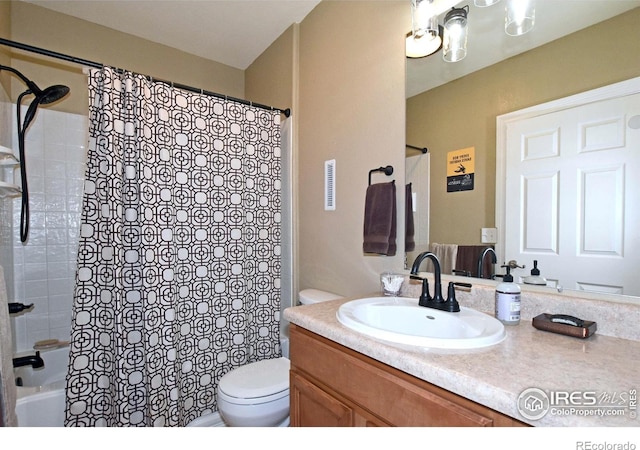 405 Ridgeview Ct, Johnstown, CO 80534 - bathroom featuring vanity and shower / tub combo with curtain