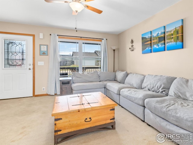 1695 Gray Hawk Ct, Estes Park, CO 80517 - living area featuring a ceiling fan and carpet flooring