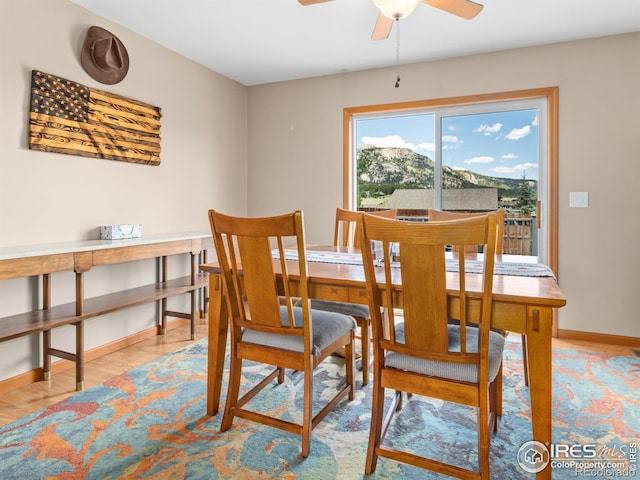 1695 Gray Hawk Ct, Estes Park, CO 80517 - dining space featuring light wood-type flooring and ceiling fan