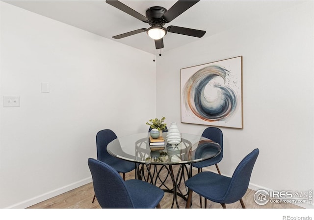 530 Mount Evans St, Longmont, CO 80504 - dining space featuring a ceiling fan and wood finished floors