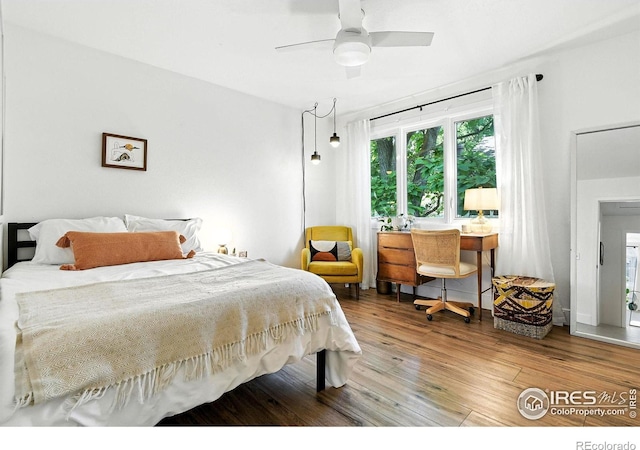 3850 Broadway St Unit 24, Boulder, CO 80304 - bedroom with wood finished floors and ceiling fan