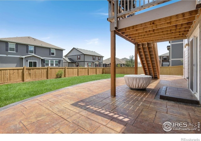 6818 Whisper Trail Ln, Wellington, CO 80549 - fenced backyard with stairway, a patio, a residential view, and a deck