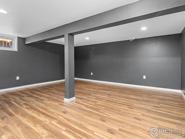 18931 E Brunswick Pl, Aurora, CO 80013 - below grade area featuring light wood-style flooring and recessed lighting