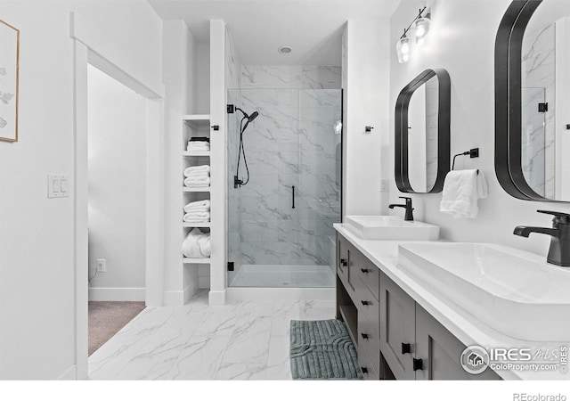 5223 Allison Way Unit D, Arvada, CO 80002 - full bath with marble finish floors, a marble finish shower, and double vanity