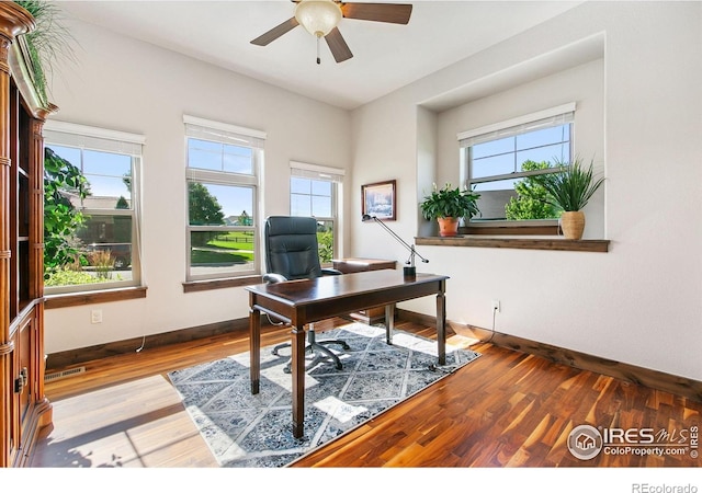 973 Skipping Stone Ct, Timnath, CO 80547 - office space with ceiling fan and wood finished floors