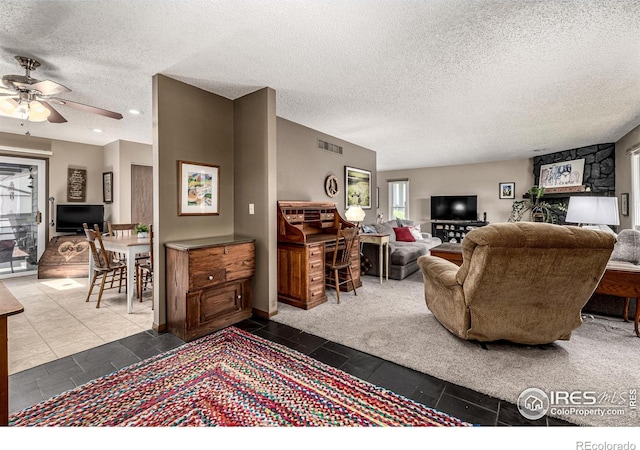 14 Douglas Dr N, Broomfield, CO 80020 - living room with a textured ceiling and ceiling fan