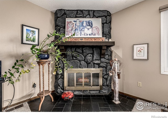 14 Douglas Dr N, Broomfield, CO 80020 - detailed view of a stone fireplace and a textured ceiling