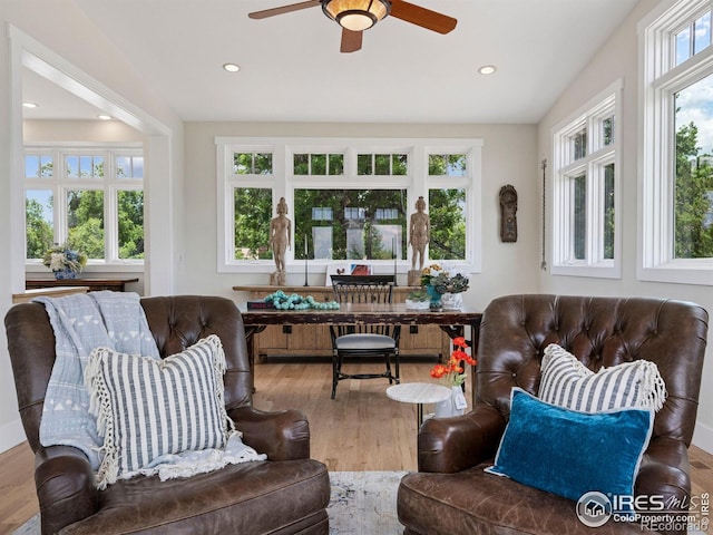 2695 Stanford Ave, Boulder, CO 80305 - living area featuring ceiling fan, wood finished floors, and recessed lighting
