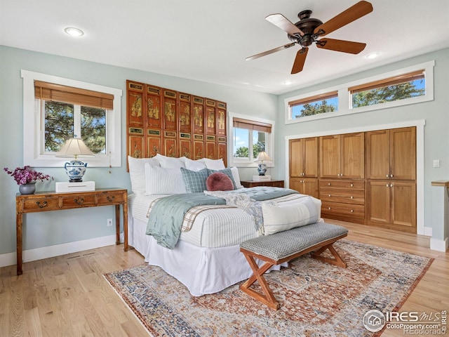 2695 Stanford Ave, Boulder, CO 80305 - bedroom featuring light wood-style floors, a ceiling fan, recessed lighting, and a closet